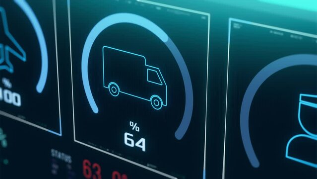 Shipping tracking, from shipment to delivery, shipment performance analysis dashboard, concept for logistics company (3d render)