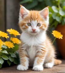 A Whimsical Kitten or cat floral realistic photo ai generated