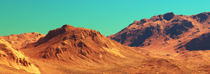 Mars landscape, 3d render of imaginary mars planet terrain. © Cobalt