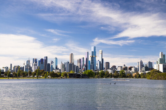Looking across Albert Park Lake to the Melbourne CBD