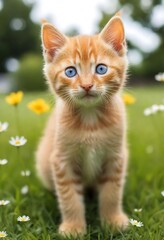 Naklejka na ściany i meble A Whimsical Kitten or cat floral realistic photo ai generated