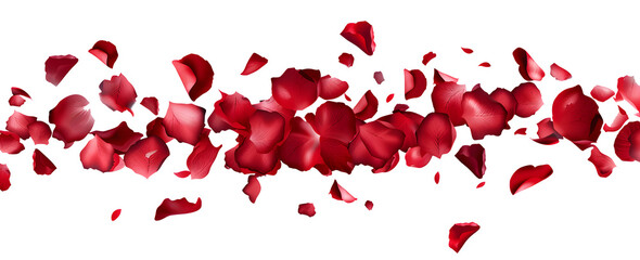 Valentine's Day concept, background of red rose petals on white background, banner - obrazy, fototapety, plakaty