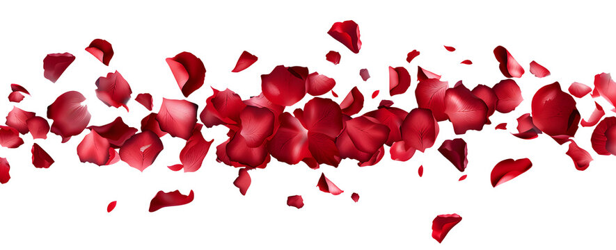 Valentine's Day concept, background of red rose petals on white background, banner