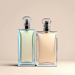 Perfume bottles on a beige background. 3d rendering