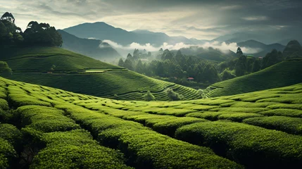 Fototapeten A traditional tea plantation with neatly manicured row © Little