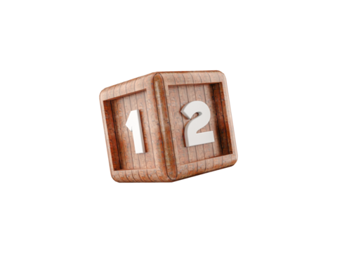 building block cube with number on it, on transparent background