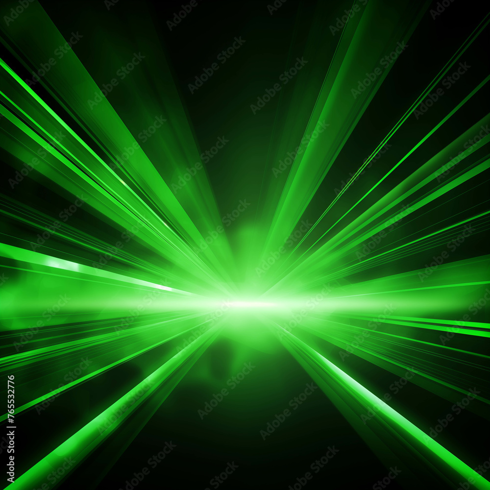 Wall mural green light effect lines run in a straight line, diffusing in many directions.