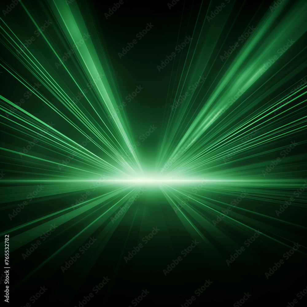 Wall mural green light effect lines run in a straight line, diffusing in many directions.