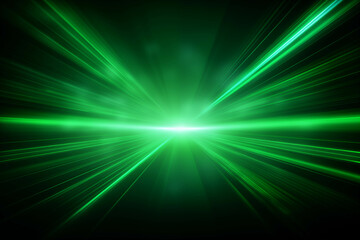Obraz premium Green light effect lines run in a straight line, diffusing in many directions.