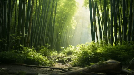 Gordijnen A tranquil bamboo forest with sunlight filtering  © Little
