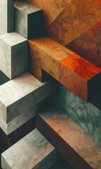 Layered prisms in earth tones create a dynamic abstract collage.