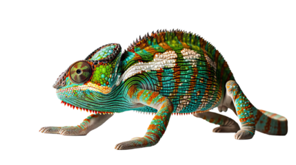a portrait of the colorful nice chameleon with spikes, colorful customized