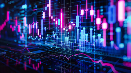 Advanced financial and stock market analysis, highlighting growth and investment opportunities in a high-tech digital environment