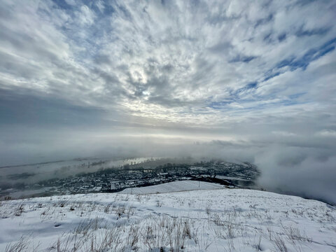 Winter landscape near Radobyl hill, Czech Republic