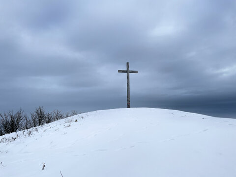 Winter landscape near Radobyl hill, Czech Republic