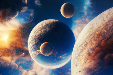 Space. Abstract planets and space background. Fantasy outer space planets