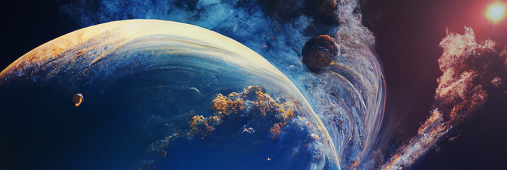 Space. Abstract planets and space background. Fantasy outer space planets - obrazy, fototapety, plakaty