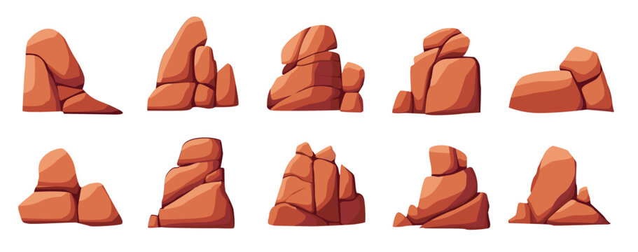 Desert rock vector illustration, cartoon set of wild desert mountain stones