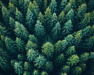 Fototapeta na wymiar Drone view of dense green trees in forest. High quality photo