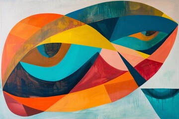 a colorful painting of eyes and fish