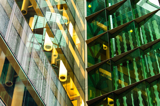 The glass surfaced exterior corner of the TRI building in Brisbane.