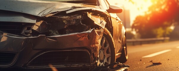 Damaged car on the road after car accident - Powered by Adobe