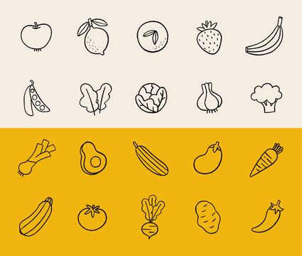 hand-drawn vector icons - vegetables and fruits
