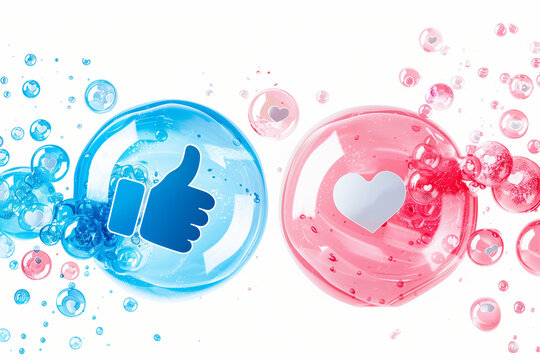 Social media likes and heart bubbles isolated on white background. High quality photo