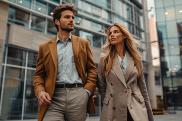 Obraz premium Chic Urban Professionals, Fashion-Forward Business Attire in the Cityscape