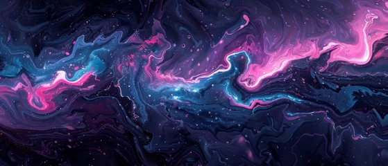 Gardinen  A vibrant abstract canvas of purple, blue swirls & bubbles against a dark purple backdrop, ideal for adding text © Albert
