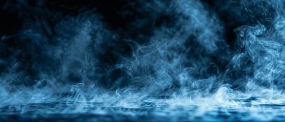  A blue and black background with smoke rising from the top - obrazy, fototapety, plakaty