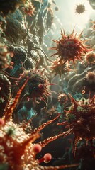 Naklejka na ściany i meble Acno Fight An epic 3D battle scene between acnecausing bacteria and healing agents on the skin