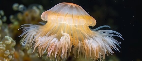 Fototapeta premium A macro shot of a jellyfish inside a sea anemone amidst other sea anemones