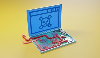 Laptop computer malware illustration