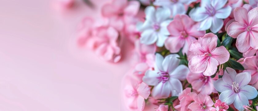  A Pink Background with Blue and Pink Flowers and Space for Text or Image on Card
