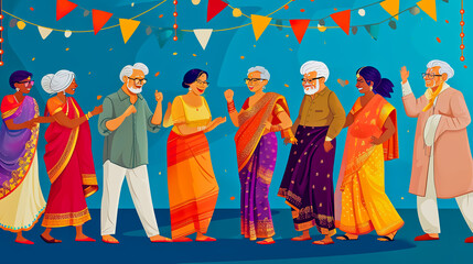 Indian senior people celebrating new year party.