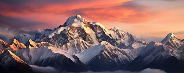 Schilderijen op glas Beautiful landscape of amazing mountains with charming snowy peaks © Filip