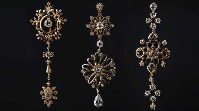 Earrings set collection. Isolated on black background Generative AI