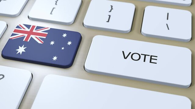 Australia Vote in Country. National Flag and Button 3D Animation