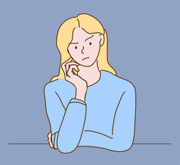 Young woman looking worried, stressed and nervous concept. Hand-drawn, Vector Illustration.