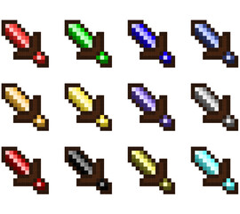 Pixel Art Colorful Dagger Pack 1 16x16 Vector