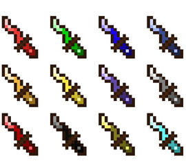 Pixel Art Colorful Dagger Pack 2 16x16 Vector