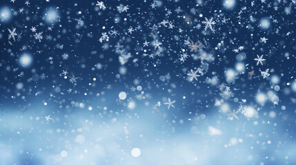 Fototapeta na wymiar Falling snowflakes on night sky white background. Boke