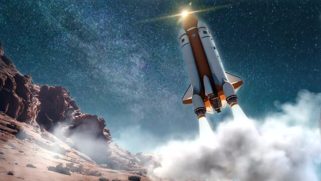 Spaceship flying through the clouds. Seamless looping time-lapse 4k video animation background