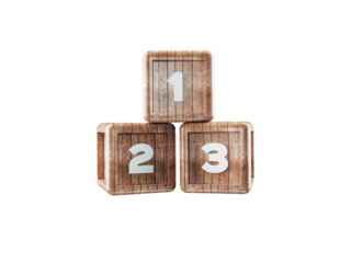 number building block cubes on transparent background