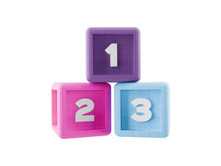 number building block cubes on transparent background