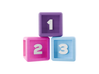 number building block cubes on transparent background