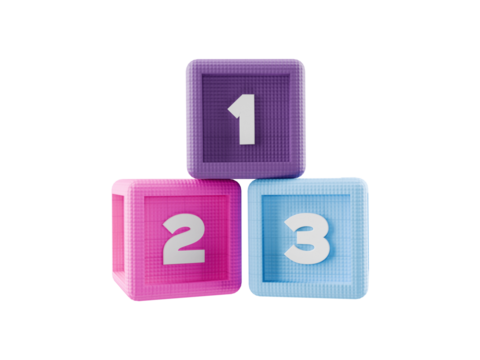 number building block cubes on transparent background