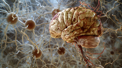Creative MRI scan of a brain affected by Amyotrophic Lateral Sclerosis, highlighting the cortical thinning and other subtle changes characteristic of ALS