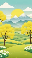Papier Peint photo Jaune landscape with trees and hills